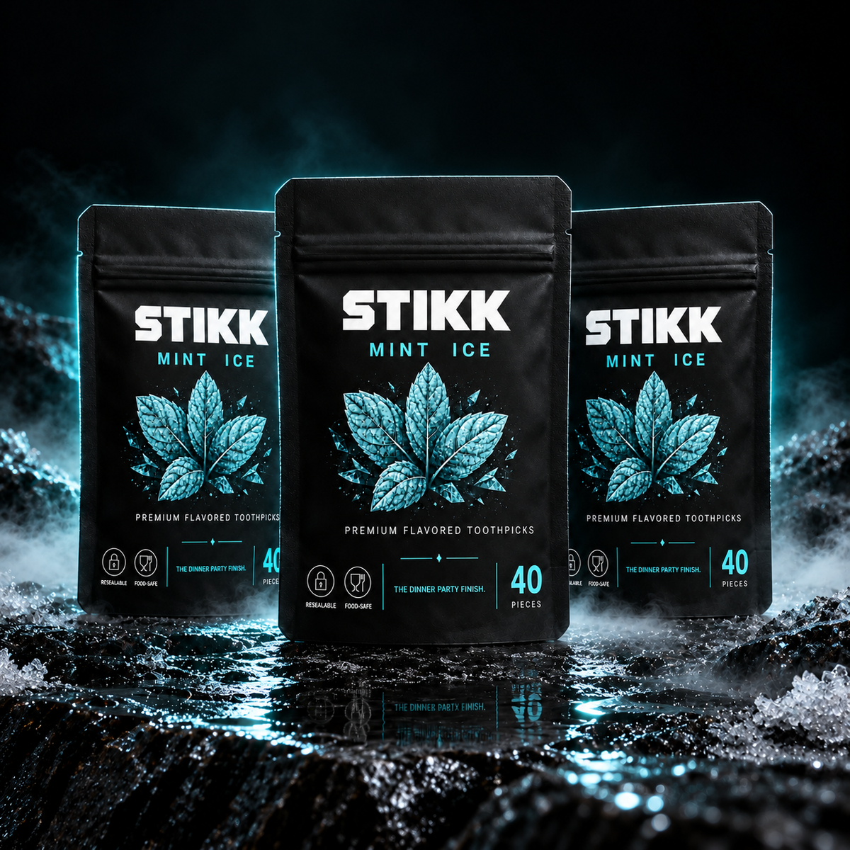 Pack de 3 pochettes STIKK Mint Ice sur pierre givrée